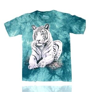 The Mountain: White Tiger Green Tie Dyed Vintage T-Shirt: Youth Large: GUC